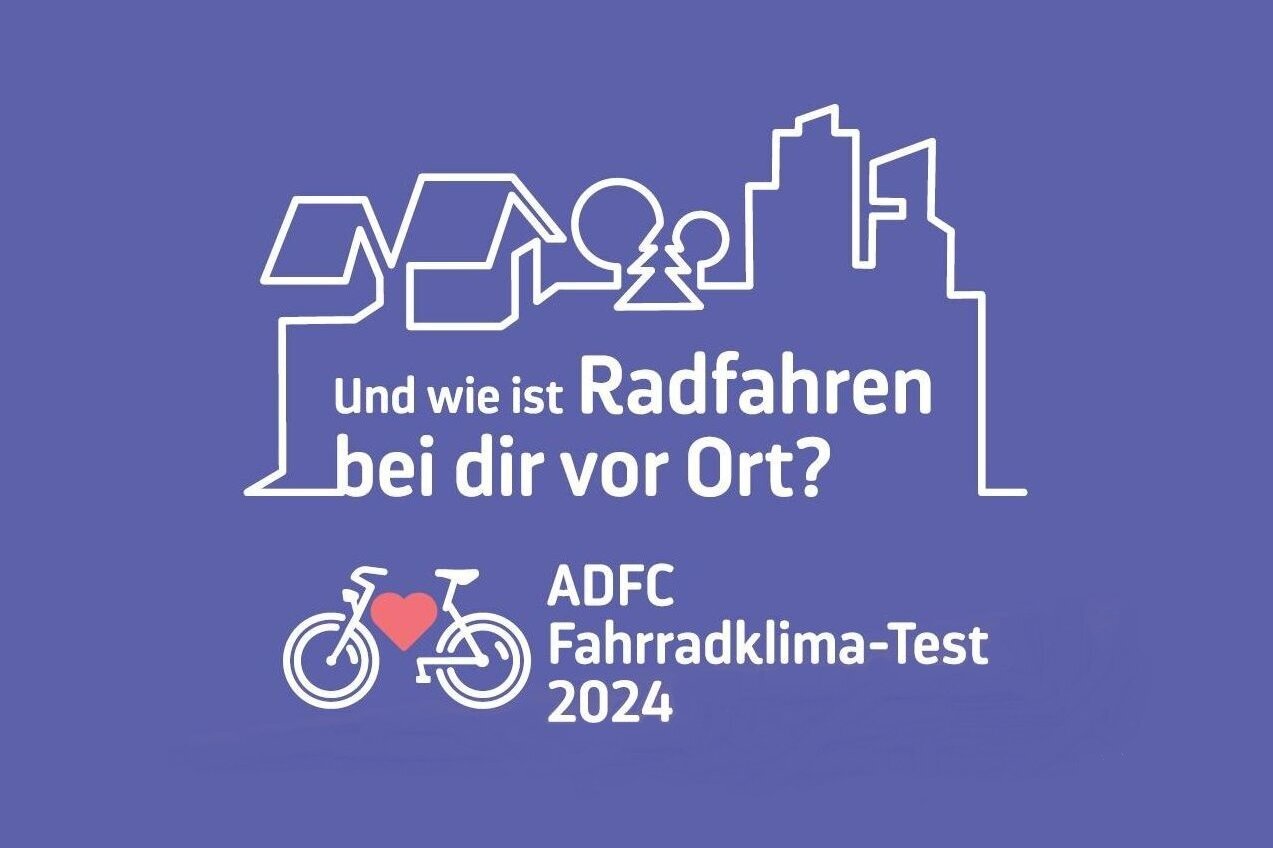 Fahrrad mit einem Herz als Rahmen und der Überschrift ADFC-Fahrradklima-Test 2024