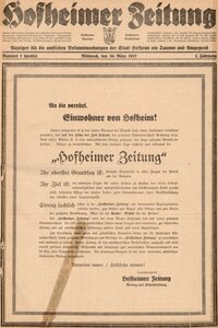 Titelseite der ersten Ausgabe der Hofheimer Zeitung vom 30. März 1927