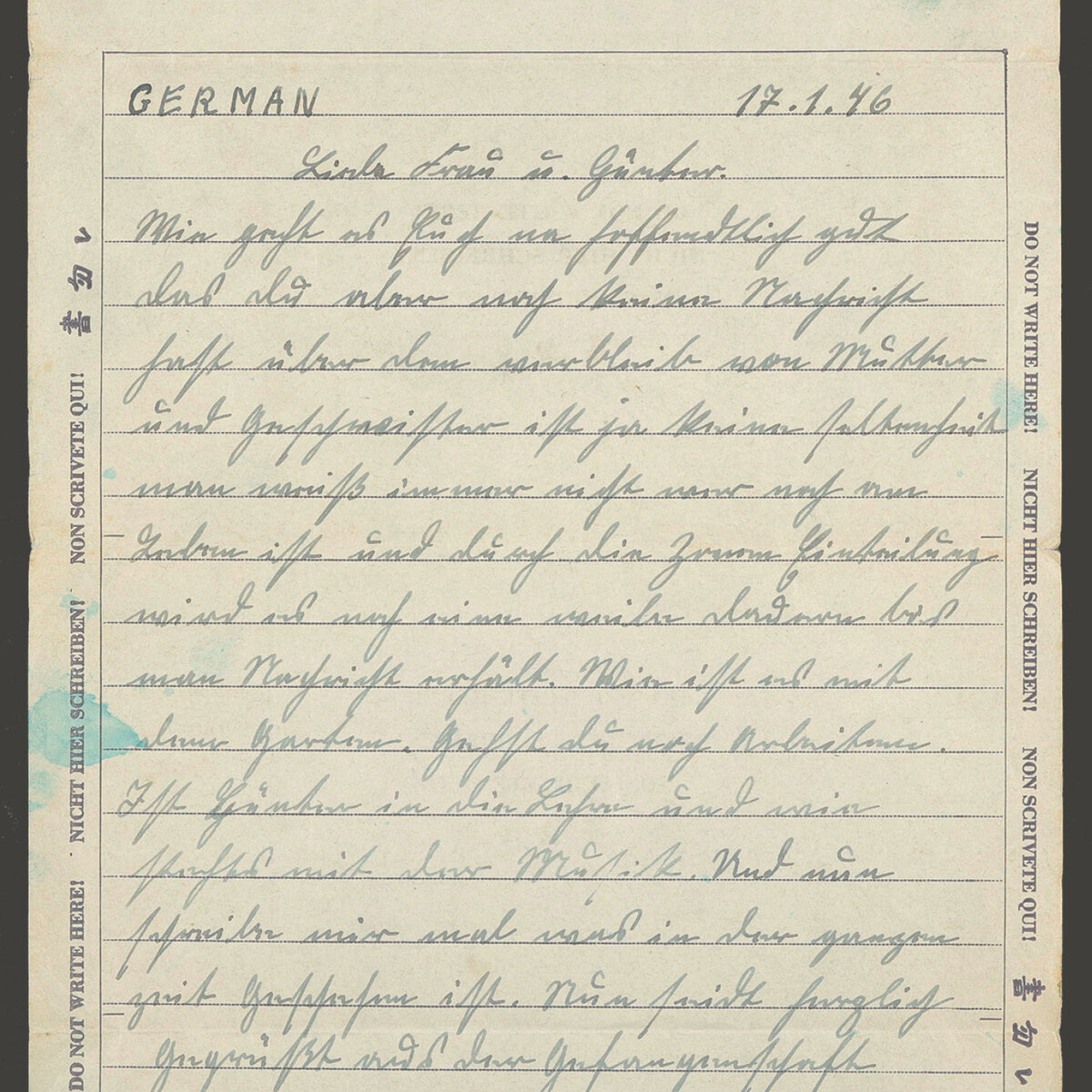 Feldpostbrief: Willy an Helene und Günter, 17.01.1946