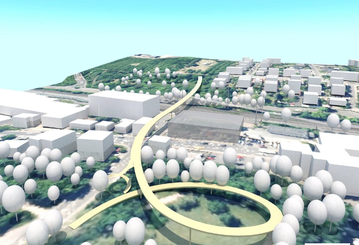 Planskizze der Linienführung für die Fuß- und Radbrücke zwischen Marxheim und der Innenstadt